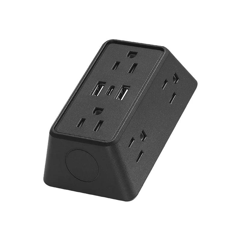9-In-1 Power Strip with 2 USB Sockets, 1 Type-C Socket, and 6 AC Sockets. Multi-Socket Wall Plug (Power Expander), Small Size,