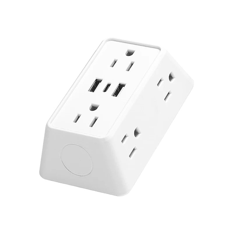 9-In-1 Power Strip with 2 USB Sockets, 1 Type-C Socket, and 6 AC Sockets. Multi-Socket Wall Plug (Power Expander), Small Size,